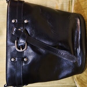 Patricia Nash Leather Eleanoe Belted Bucket Crossbody Black